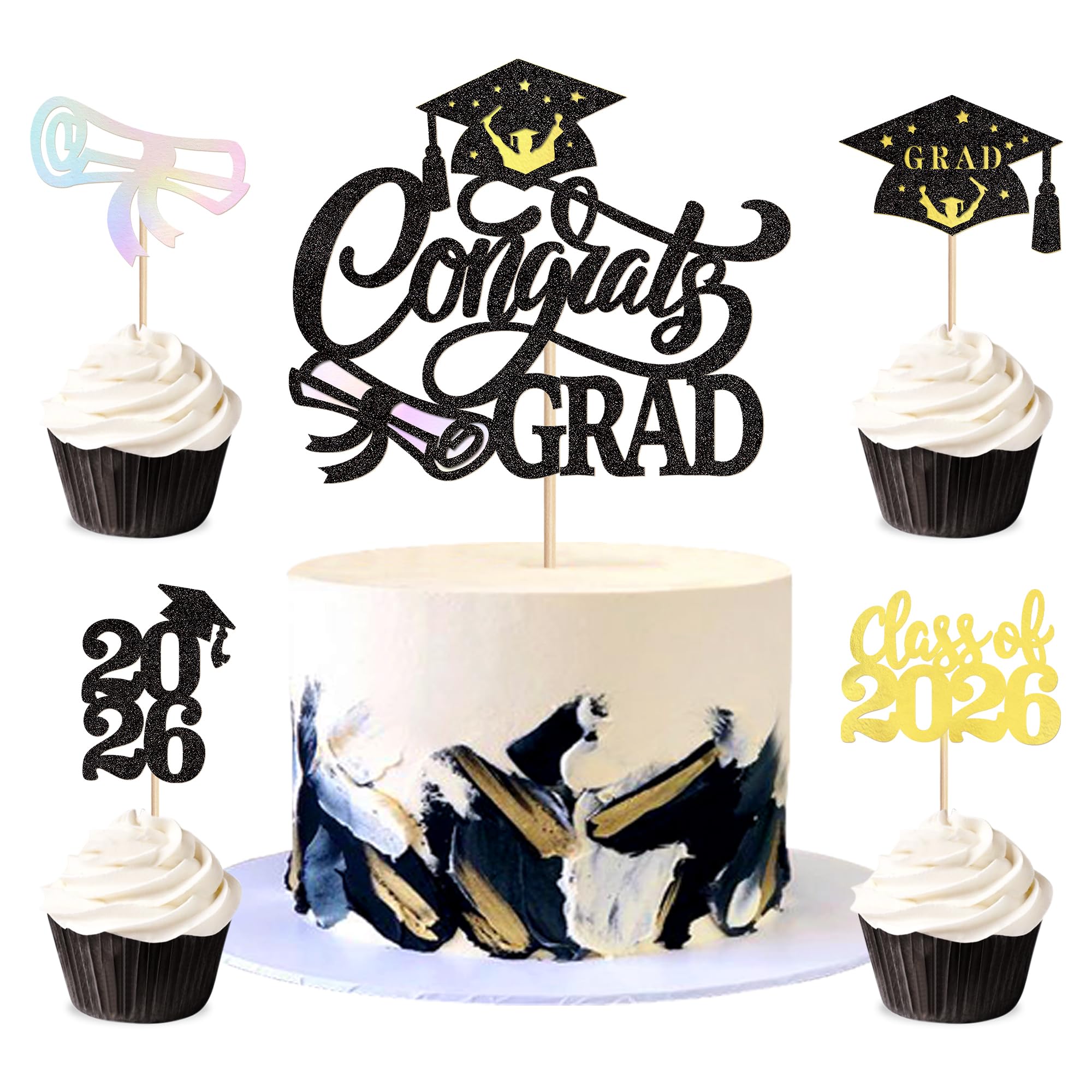 Photo 1 of **RED**Congrats Grad Cake Topper Class of 2026 Grad Cap Diploma Cupcake Picks Cake Decorations Graduation Cupcake Toppers for 2026 Graduation Theme Party Supplies