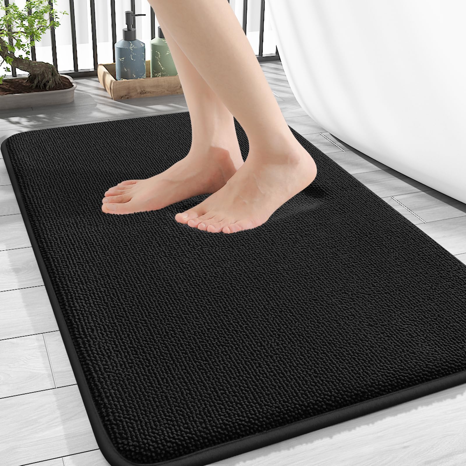 Homaxy Memoryschaum Badezimmerteppich Weich Badematte rutschfest Waschbar Dick Badteppich Saugfähig Badvorleger Bad Teppich Duschvorleger für Badezimmer - 50x76 cm, Schwarz