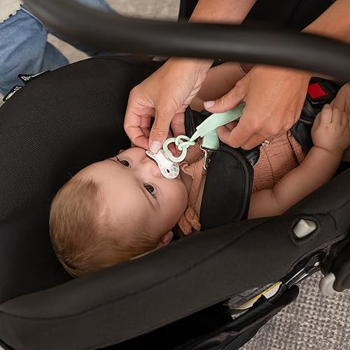 Miniatura 6 de Juego de soporte para chupete y clip, verde y blanco, clips de silicona sin BPA + funda para chupete para bebés de 0 a 6 meses