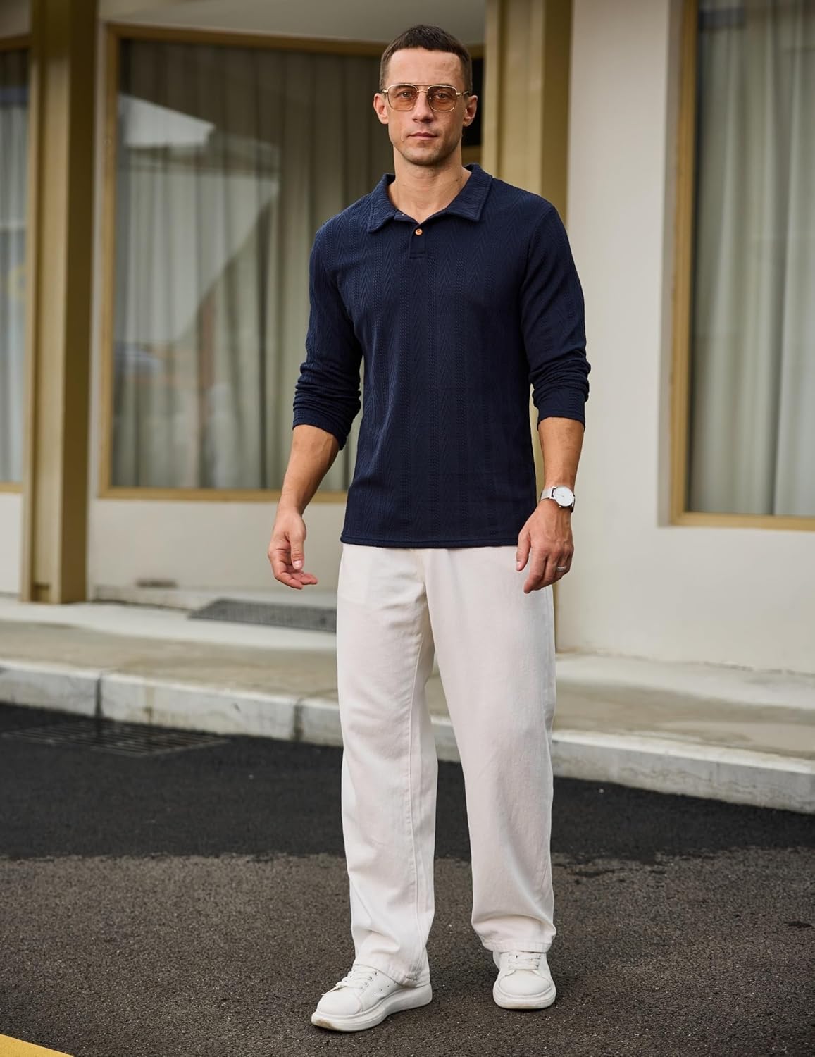 Aulemen Mens Knit Polo Shirts Long Sleeve Casual Textured Golf Polo Shirts Dress Collared Sweater Pullover - Image 6