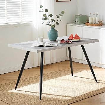 120cm Dining Table White Marble Effect Top for 4-6 People Kitchen Table with Sturdy Metal Legs Rectangular Shape120 x 70 x 76