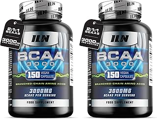 ILN BCAA Cápsulas 3000mg – Suplemento de Aminoácidos 2:1:1 Esenciales (150 Cápsulas – Suministro 1 Mes) – Vegano y Vegetariano (Paquete de 2)