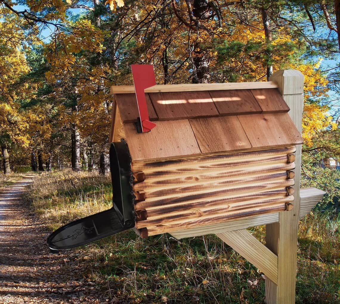 Amazon.com: Amish Mailbox - Handmade - Log Cabin Style - Wooden - With ...