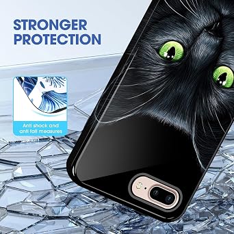 for iPhone 8 Plus Case,Heavy Duty Dual Layer Hard PC & Soft Silicone Rugged Bumper Shockproof Protective Case for iPhone 8 Plus,Black Cat