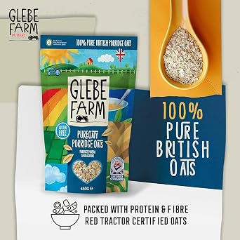 Glebe Farm Porridge Oats 6pk, Healthy Wholegrain Gluten Free For Slow Release Energy, 100% British, All-Natural & High In Fibre, Delicious Porridge With No Hidden Nasties, 6x 450g