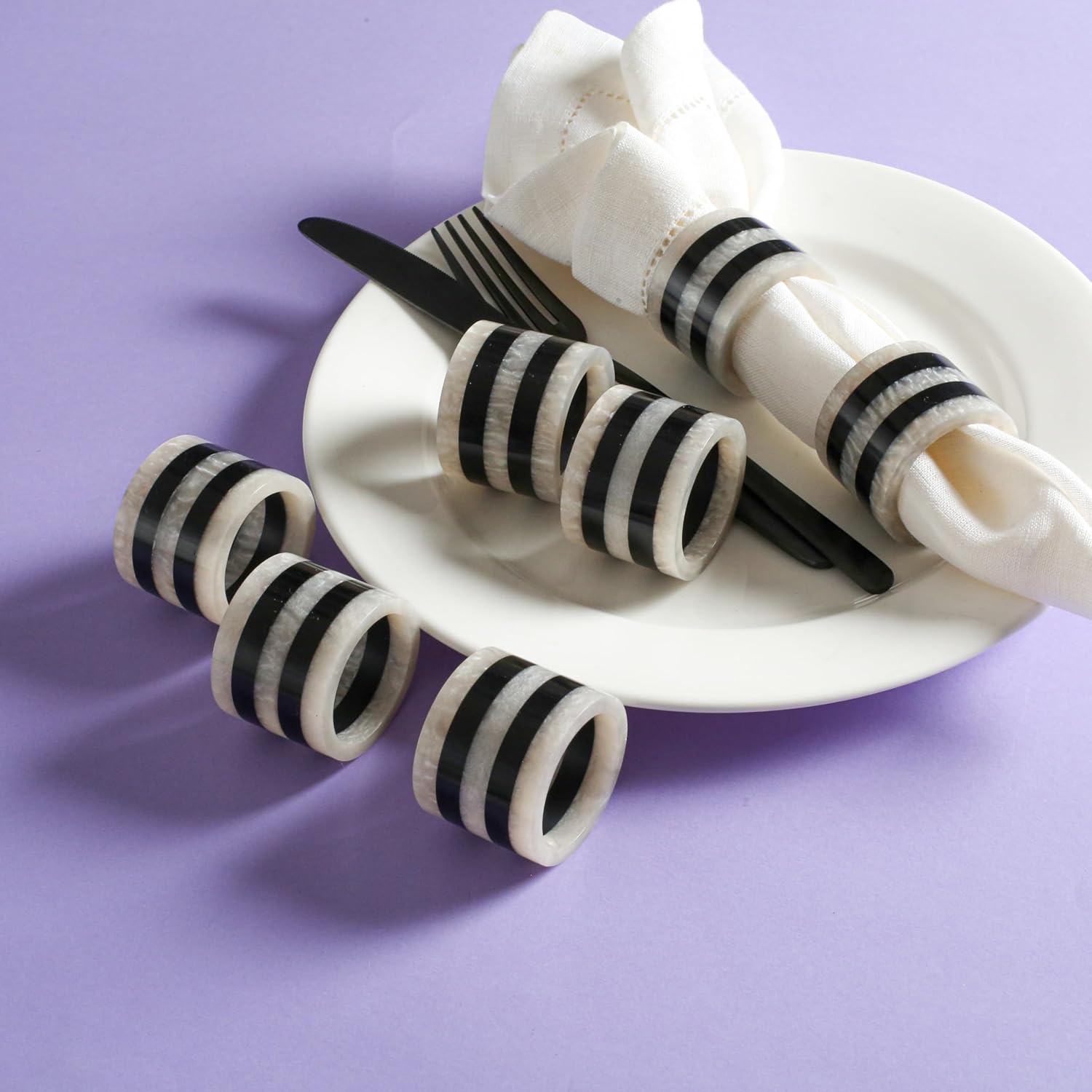 CLEENTABLE Epoxy Resin Napkin Rings - 12-Pcs Handmade Elegant Napkin Holders for Table Décor, Dining, Weddings, Holidays & Special Events - Durable & Lightweight, Easy to Clean (Black White)