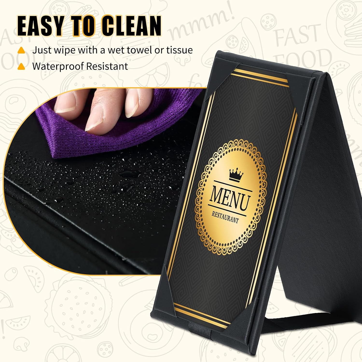 PU Leatherette Table Tents, 12Pcs Double-Sided Menu Holders 5 x 7" | A-Frame Table Tents for Restaurant, Bar, Cafe, Wedding, Durable and Foldable Design