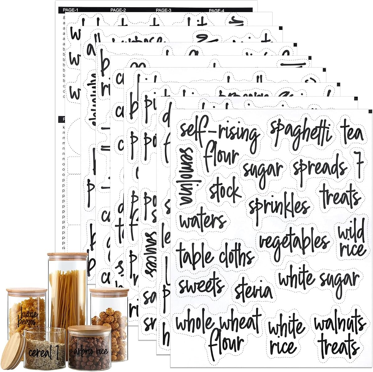 168PCS Clear Waterproof Labels, Pantry Labels Food Organization Stickers | for Food Containers, for Containers Jars Container Boxes, Preprinted and Blank