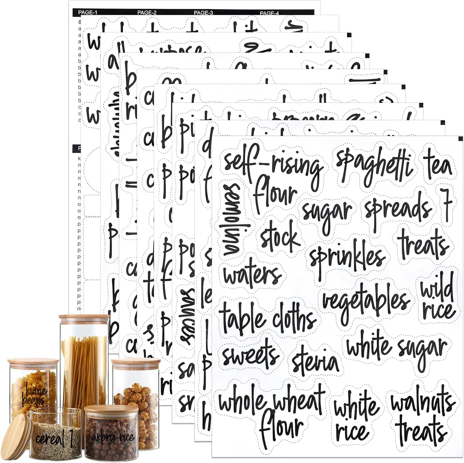 168PCS Clear Waterproof Labels for Food Containers - Pantry Labels for Containers Jars Container Boxes - Preprinted and Blank Food Organization Stickers