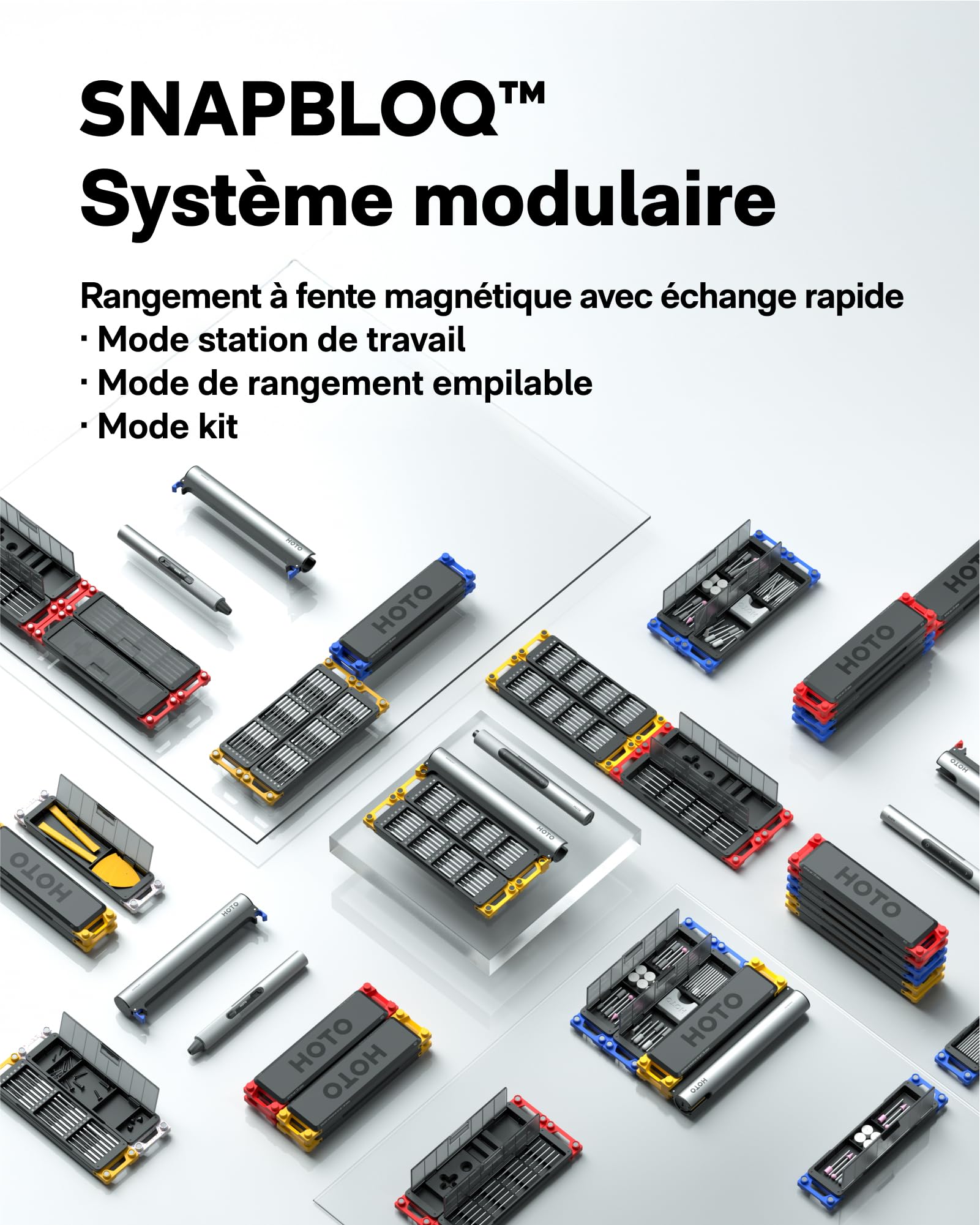 HOTO SNAPBLOQ D-A03 Kit de perceuses électriques sans fil à 3 vitesses, LED, 20 en 1 Kit portable pour bijoux, résine, plastique, bois, bricolage