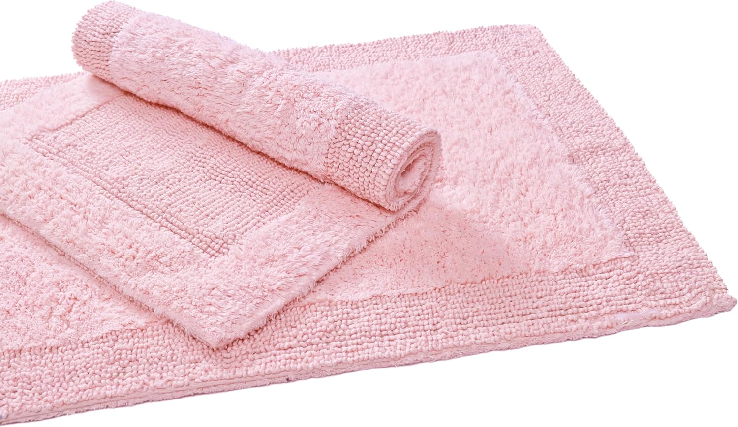 Bedding Craft Bathroom Bath Mat Rug – 100% Cotton, Reversible, Water Absorbent, Machine Washable, Soft Bathmat for Tub Side, 17x24 Chalk Pink