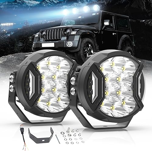 Luz LED para todo terreno, luz redonda de 5 pulgadas y 34,000 lúmenes, luces de zanja de inundación de punto blanco de 180, luces antiniebla DRL