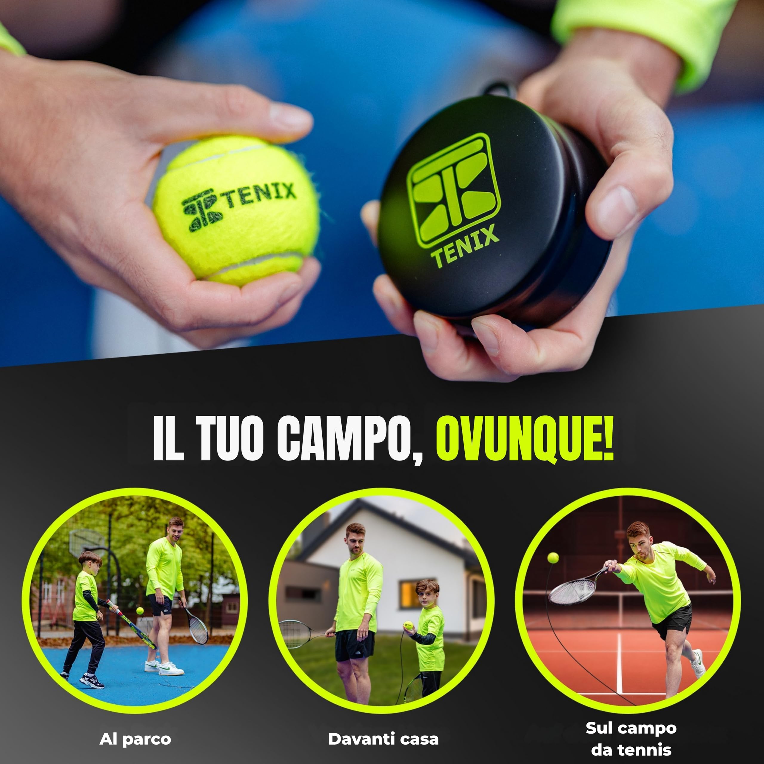 TENIX Tennis Trainer [with Power-Grip-System] Solo Tennis Training for Children and Adults | Play in the Garden, Park or on the Field | Your Pocket Tennis Trainer with Infinite Bounce! - 5