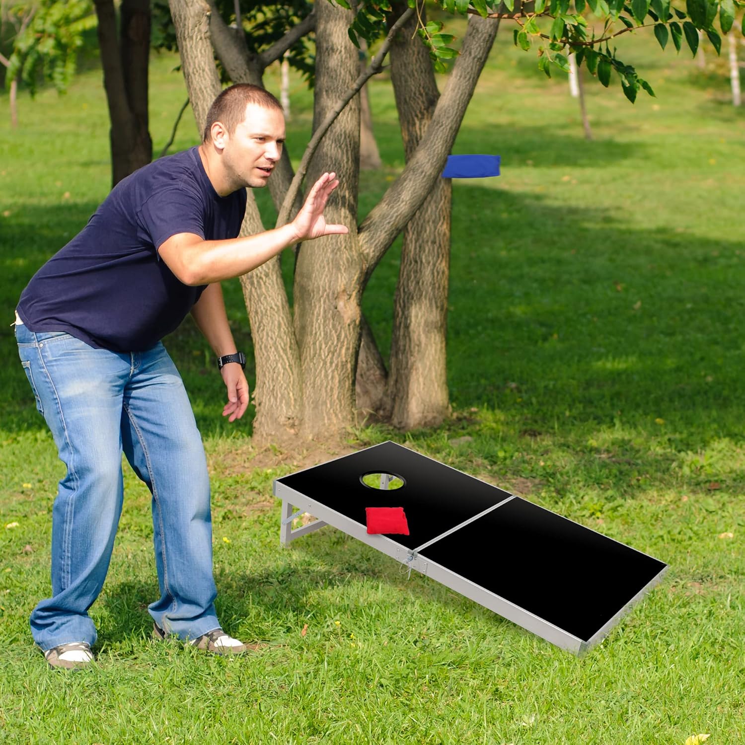 ZenStyle Portable Bean Bag Cornhole Toss Game Set Aluminum Frame Regulation Size Cornhole Boards w/ 8 Bean Bags and Carrying Case Ideal Toss Game Choice for Outdoor and Indoor Activities