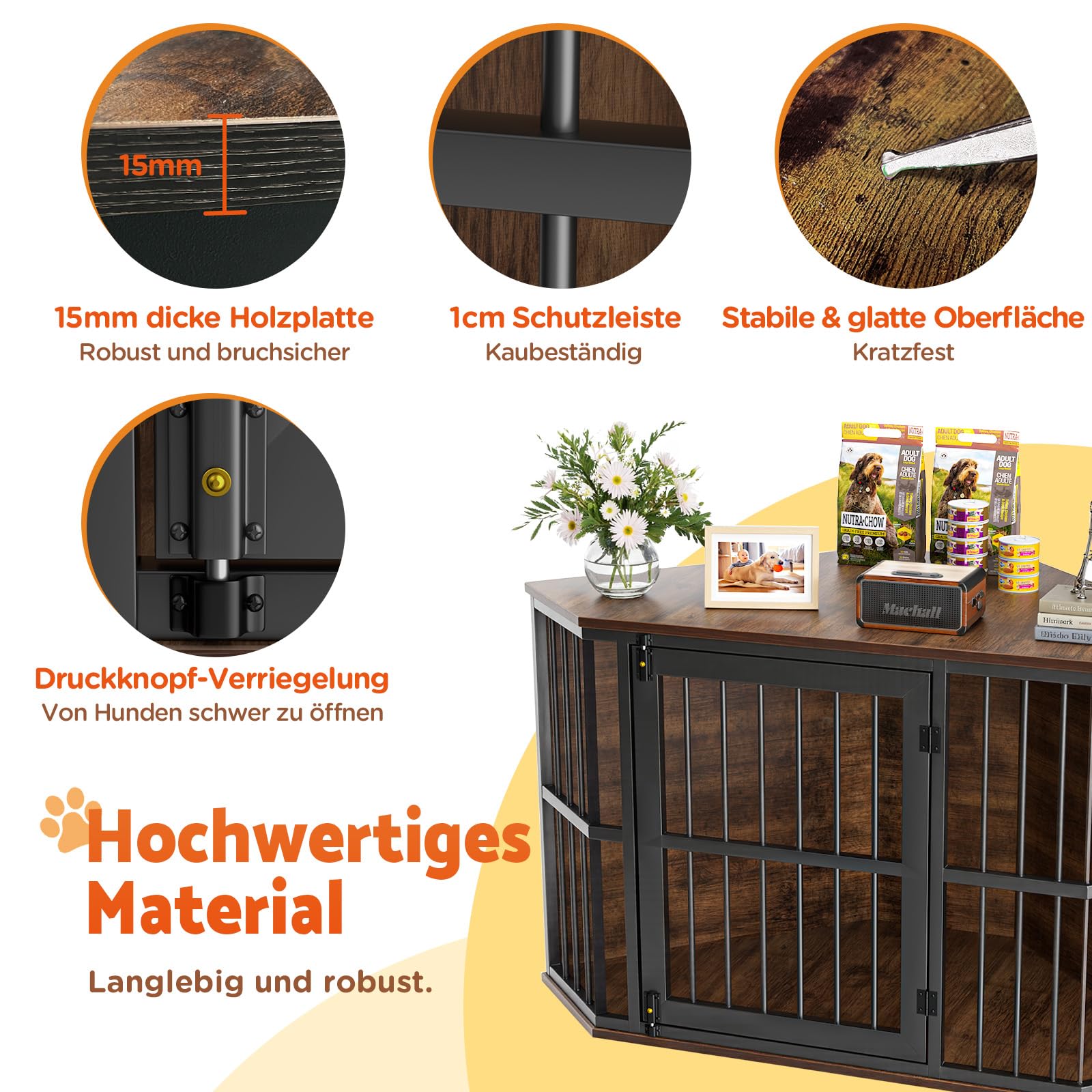 Gimars Eck-Hundekäfig Möbel, Hundehütte aus Holz, Beistelltisch, dekorative Haustierkiste für den Innenbereich, Möbelstil Hundehütte für kleine mittelgroße Hunde, Hundekäfig TV-Ständer, rustikales