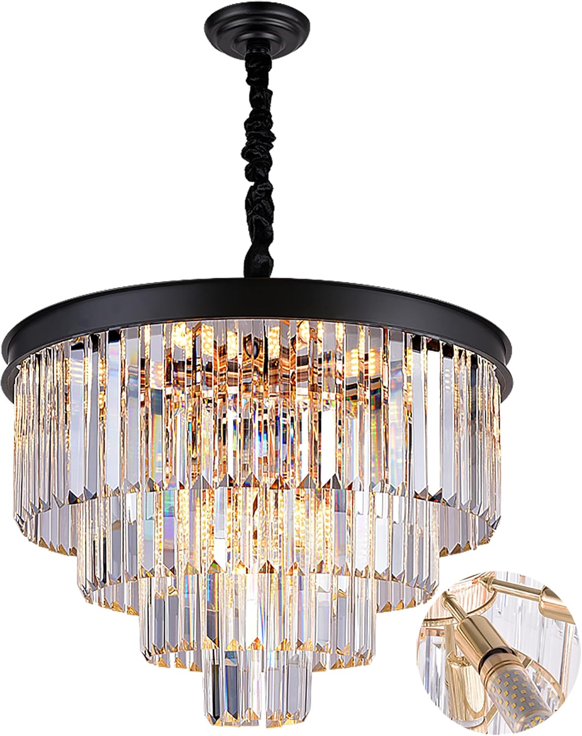 12-Light Modern Crystal Chandeliers, 24" Round Top K9 Crystals Chandelier, Adjustable Ceiling Lighting Fixture, Modern 4-Tier K9 Crystal Pendant Lamp for Dinning Rooms Living Room - - 