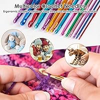 Vista 2 de Juego de ganchos de ganchillo, agujas de tejer con mango de aluminio para manos artríticas, agujas de ganchillo para manualidades de hilo, bonito