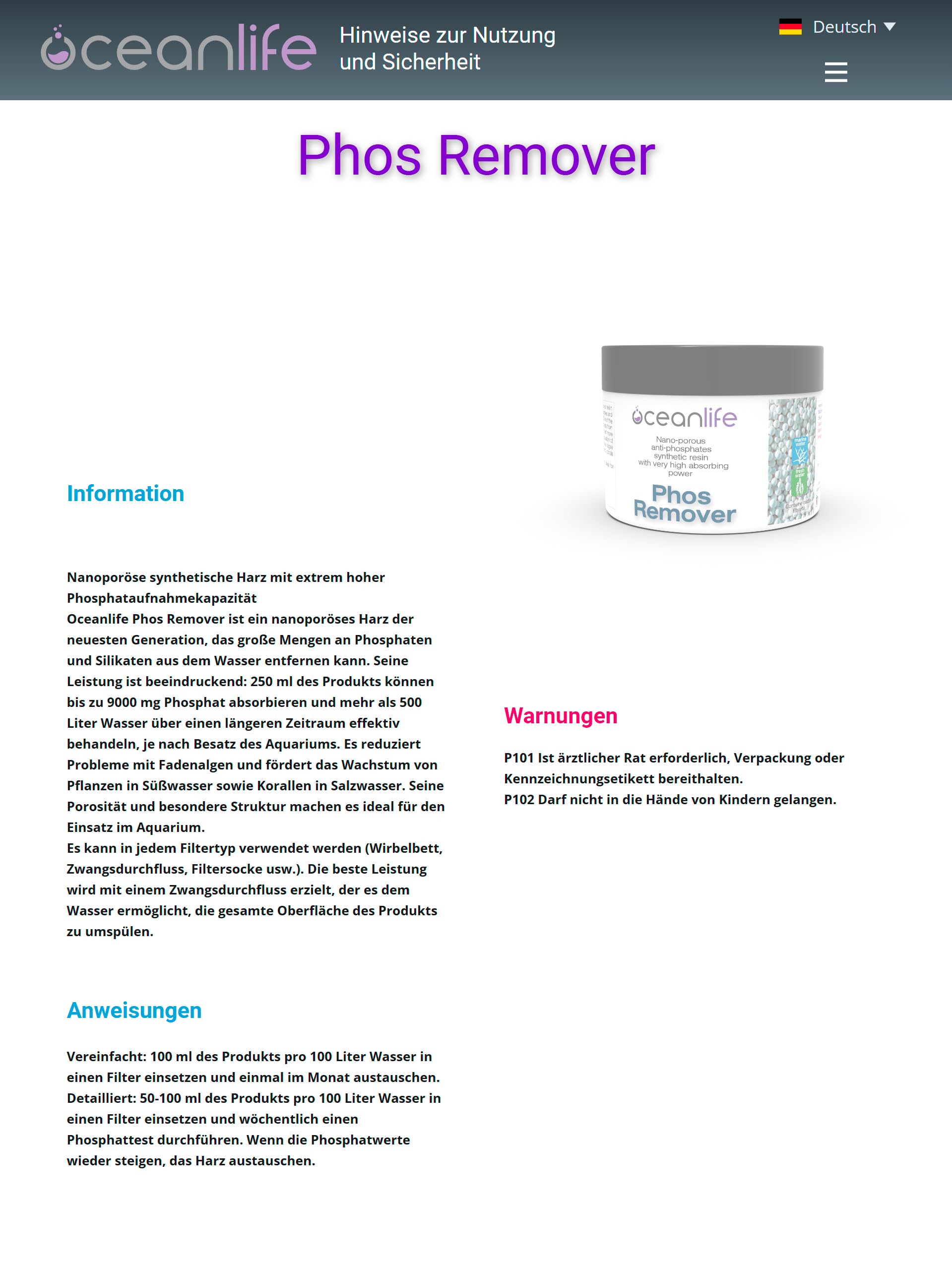 Oceanlife Phos Remover - 5000 ml - Resina Sintetica per la rimozione di Grandi quantità di fosfati e silicati in Acquario