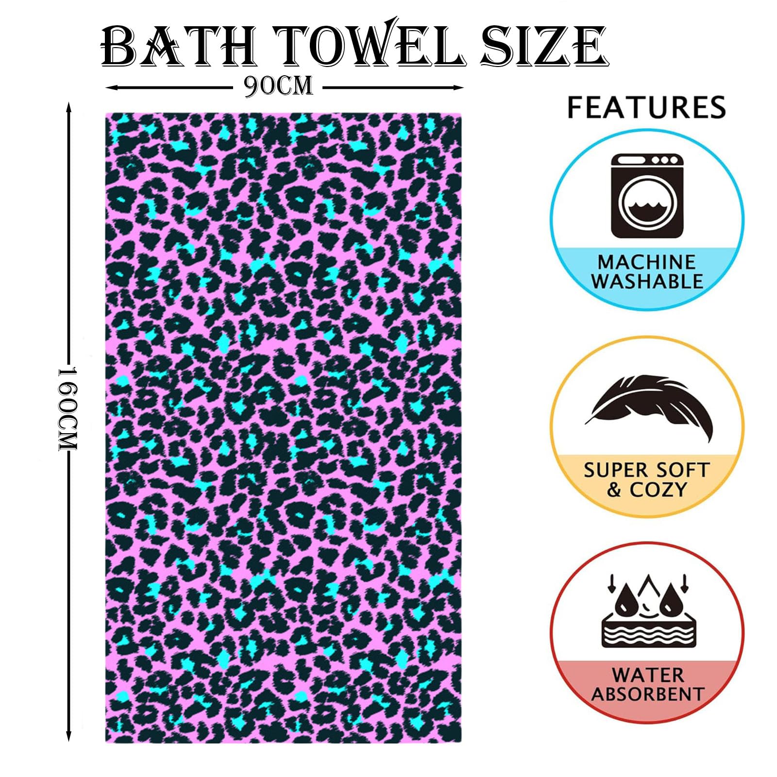 Large Thin Microfibre Beach Towel with Bag for Adult Men Women,160x90cm Hot Pink Leopard Beach Towels Quick Dry Sand Free Lightweight Swim Bath Towel for Travel,Swimming,Pool,Holiday,Camping,Yoga,Gym - Image 2