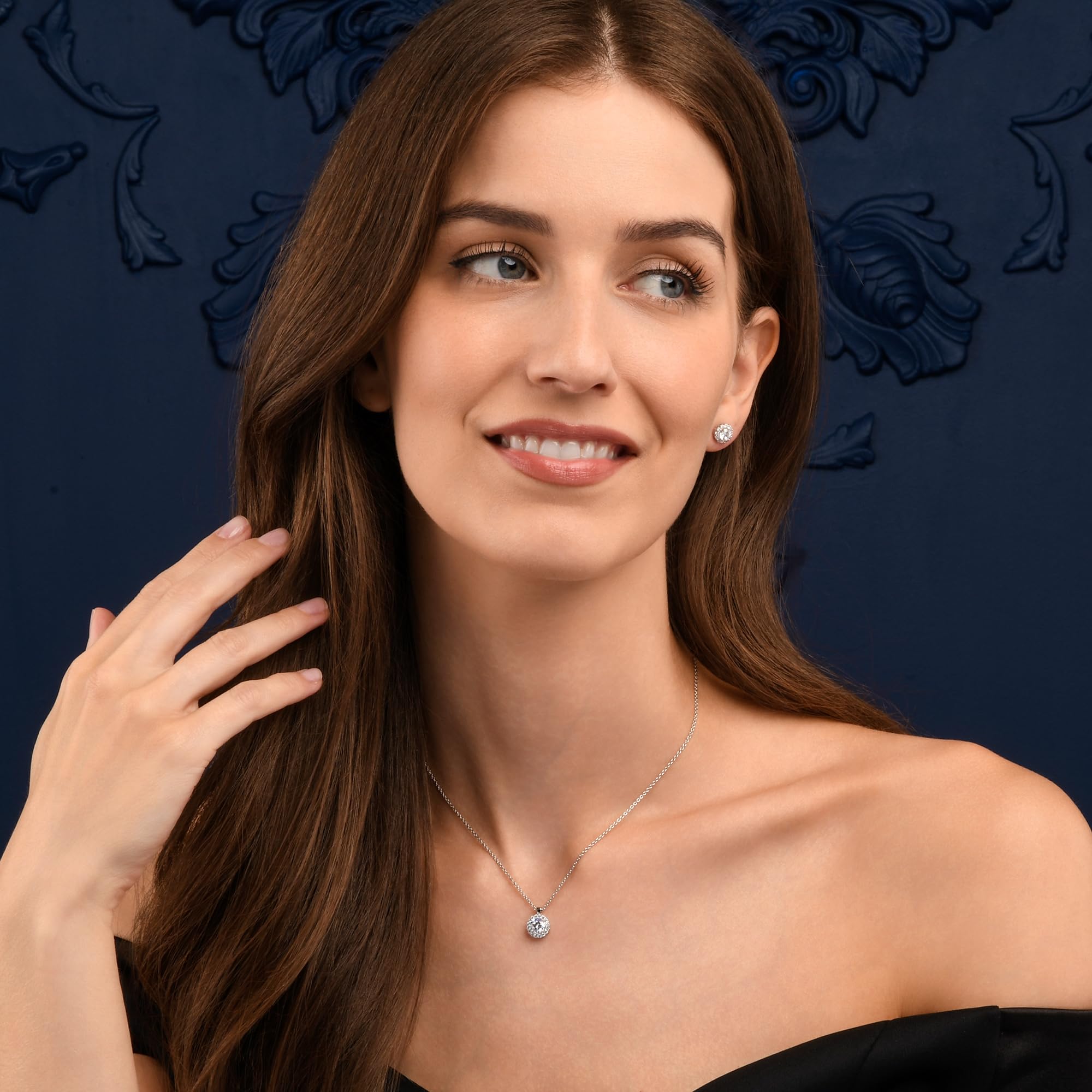Diamond Treats Collana Donna in Argento Sterling 925 con Pendente Halo e Pietra Centrale Colorata, Zirconi Cubici AAA, Catena Regolabile, Idea Regalo Elegante