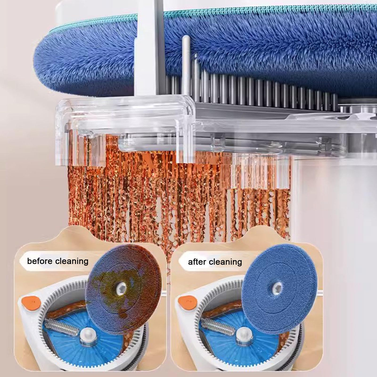 Juego de cubo y fregona giratoria para suelo plano con escurridor |separa el cubo de agua sucia y limpia y el trapeador para pisos secos/húmedos autolimpiante |Trapeador de limpieza de pisos manos