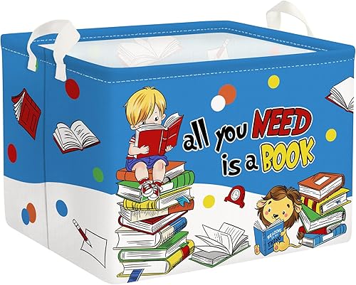 Clastyle Cesta de libro de lectura para el regreso a clases, con citas de Dr. Azul, organizador de libros para el aula, rectangular, plegable, para