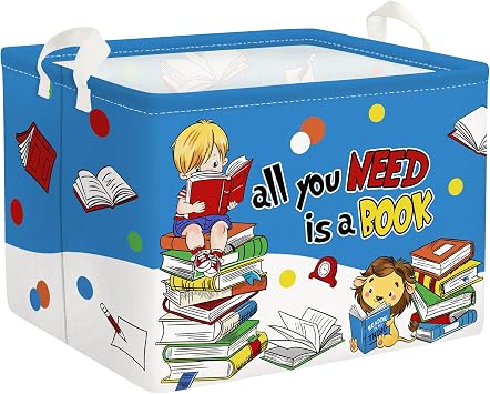 Clastyle Rectangular Animal Reading Book Basket for Kid Dr Quotes Back To School Classroom Kid Gifts Storage Nursery Room Decor Blue Baby Basket for Boys and Girls Cute Toy Storage Organizer Bin Box