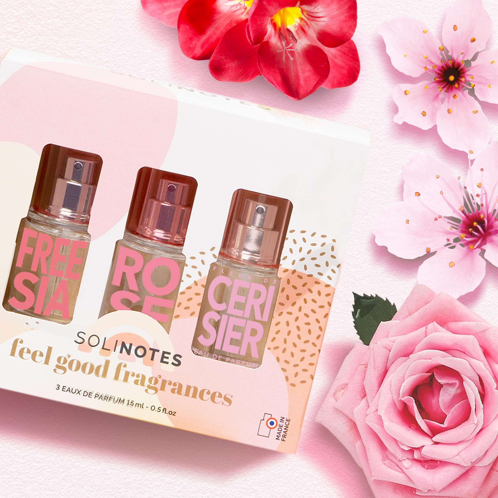 Solinotes Eau De Parfum Discovery Set – Cherry, Rose, Freesia Fragrance Gift Set di 3 flaconi spray profumanti per donne, note di sandalo, muschio, legno di cedaro, 15 ml