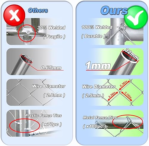 Miniatura 4 de HEASON Bolígrafos grandes para perrera al aire libre para mascotas, cerca de metal para perros con cubierta de techo, color plateado (6.8 pies de