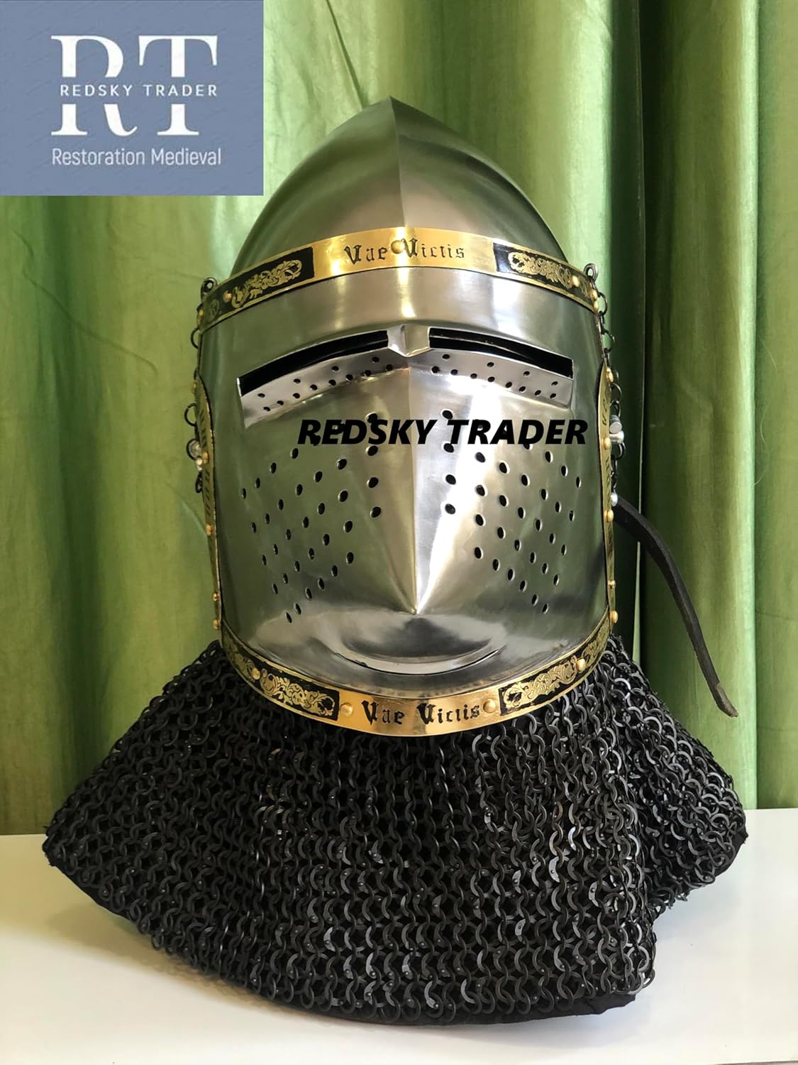 Medieval Bascinet Hounskull Helmet with Engraved Visor Collectible Gift for Father Silver