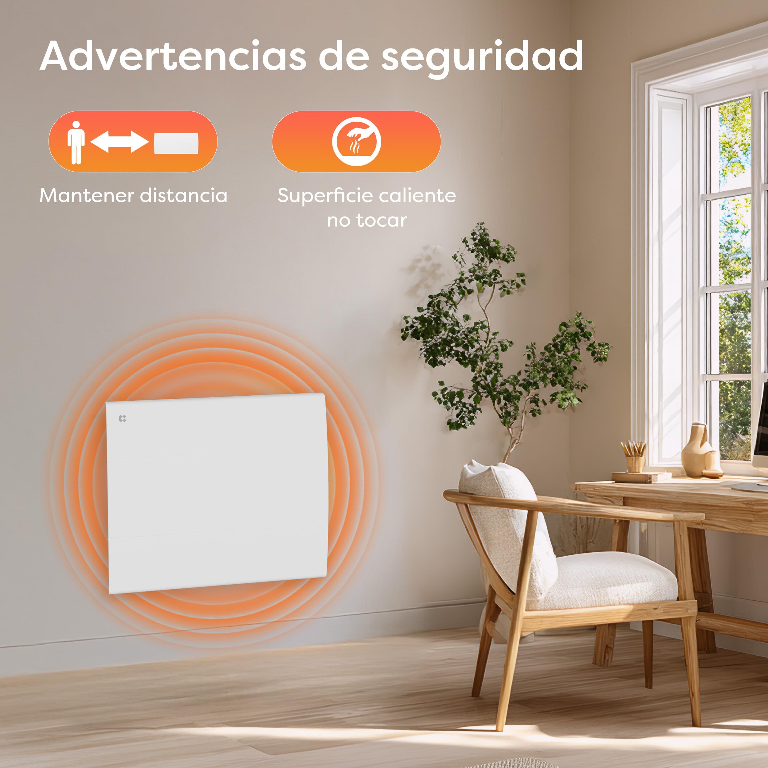 CIARRA Radiador de Inercia 1000W, Calefactor Eléctrico de Pared Inteligente | Emisor Térmico Cerámico Mural con Programación PID y Hebdo, IP24 para Baño o Dormitorio (10-15 m²)-CBHT10E