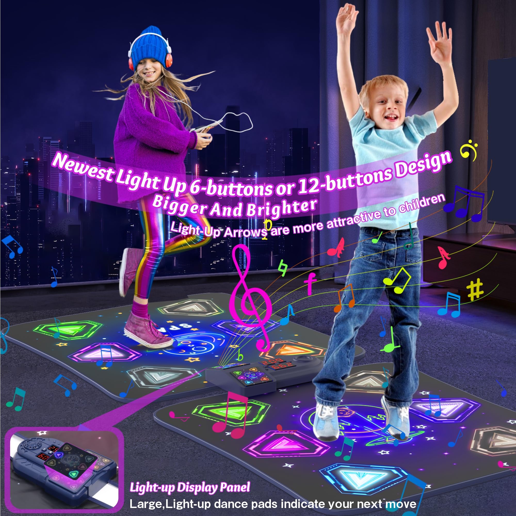Juguetes de tapete de baile para niñas de 3 a 12 años, tapete de baile para niños con 12 botones iluminados, juguete de baile para 2 jugadores con 5 modos y Bluetooth, regalos de cumpleaños de Navidad 4