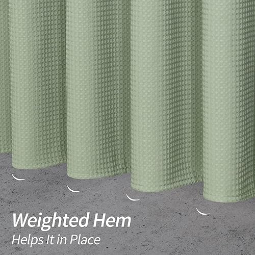 Vista 210 de MitoVilla Cortina de ducha extra larga de 72 x 84 pulgadas, cortina de ducha de tela gofre verde salvia de 84 pulgadas, cortinas de ducha de granja