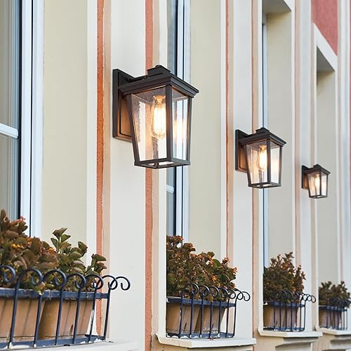 Miniatura 3 de Luces de pared negras para exteriores, apliques de pared exterior de granja con vidrio estampado de lluvia, linternas modernas impermeables para