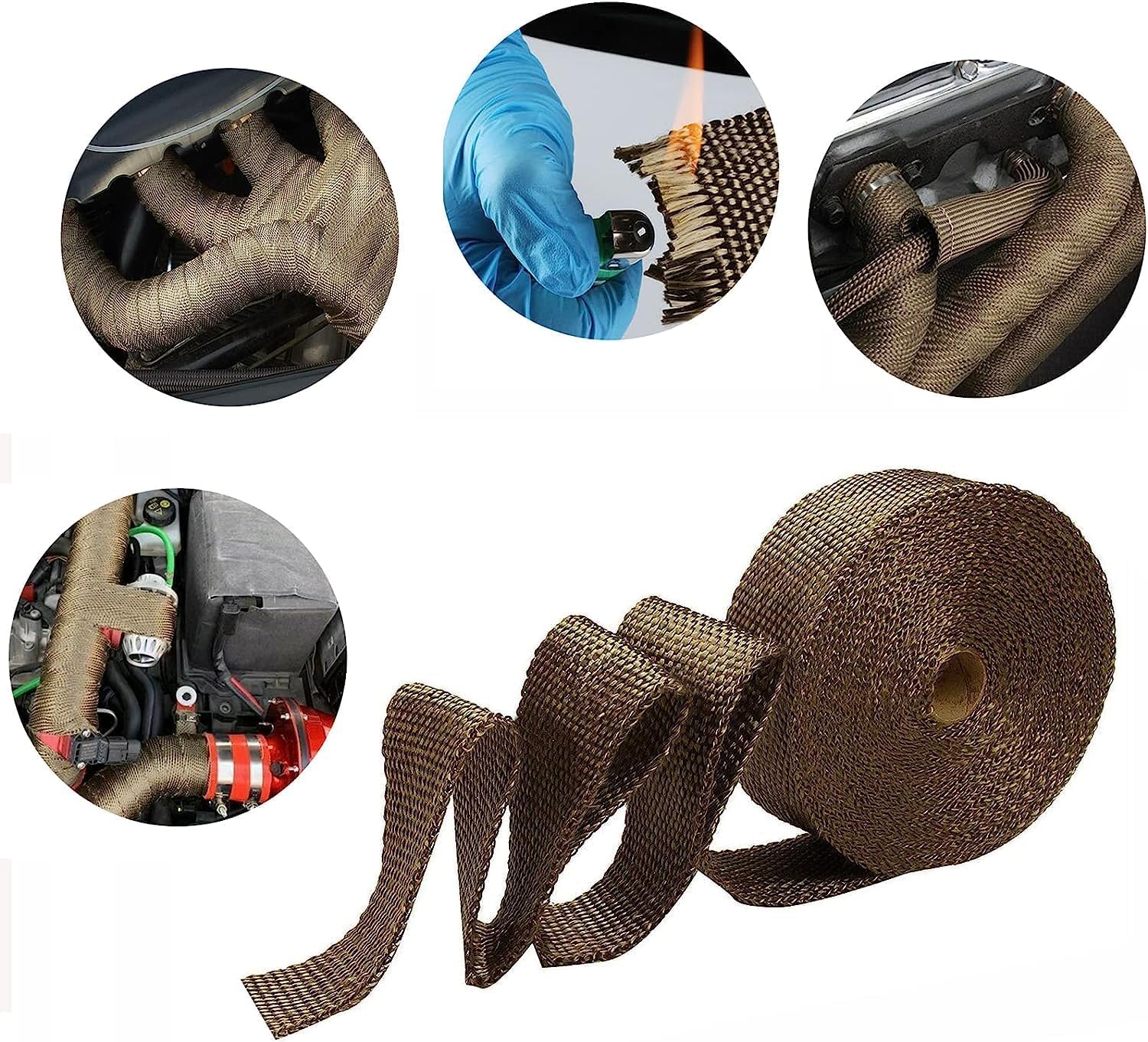 Deecam Exhaust Heat Wrap Roll, 2'' x 16.5' Titanium Muffler Exhaust Pipe for Motorcycle, Car Exhaust Pipe Heat Insulation, Header Wrap Heat Shield Tape with 10 Stainless Locking Ties