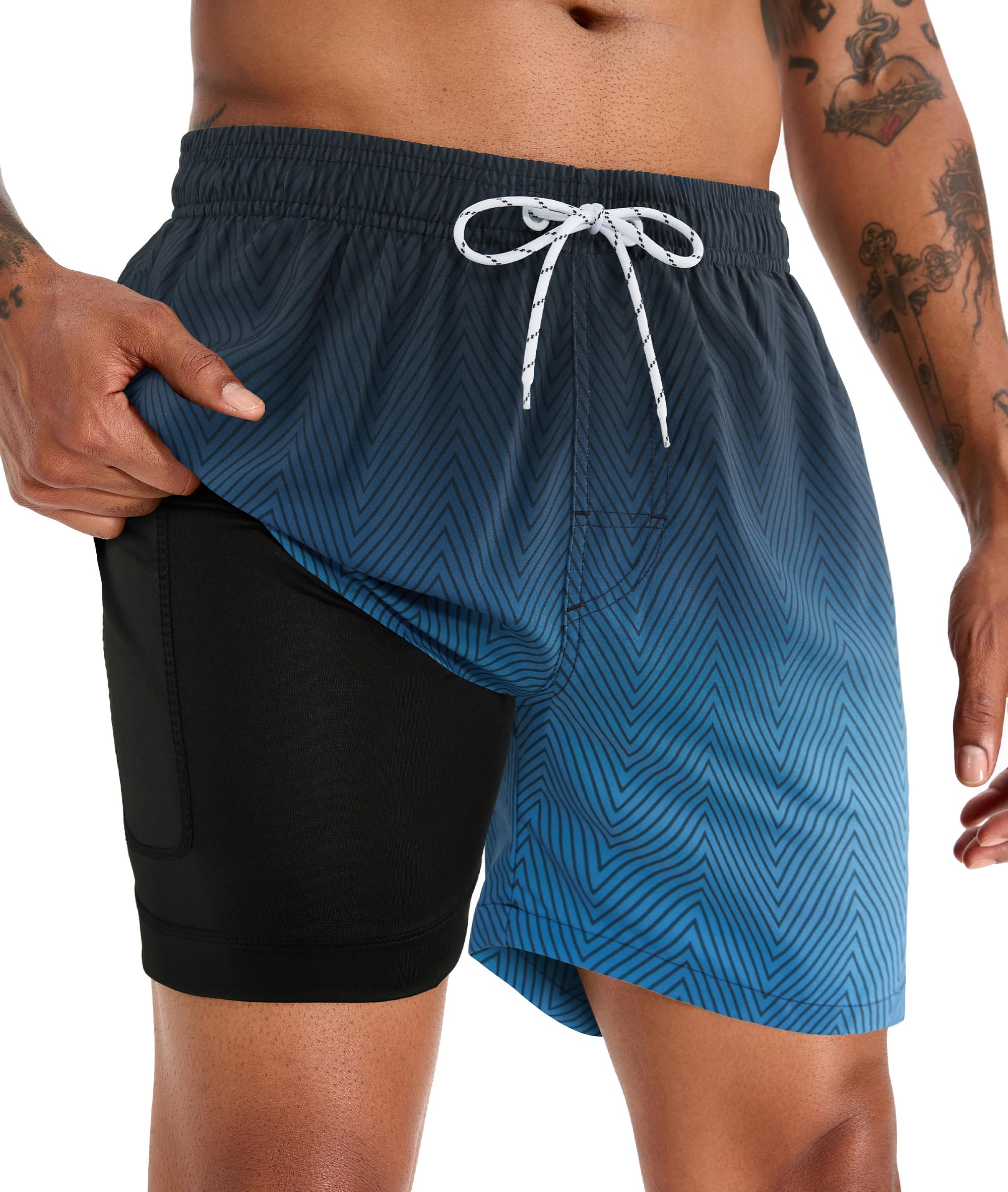 APTRO Herren Badehose Badeshorts Schwimmhose Board Shorts Kurz Schnelltrocknend 2 in 1 Strand Shorts mit Innenhose