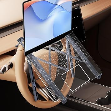 Foldable Car Laptop Holder, Adjustable Car Laptop Mount for Steering Wheel Tray Holder, Metal Notebook stand| Car Reading Stand | Car Tablet Holder, Multipurpose Travel Car Accessories-Gray
