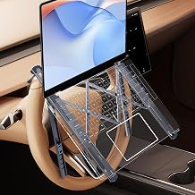 Foldable Car Laptop Holder, Adjustable Car Laptop Mount for Steering Wheel Tray Holder, Metal Notebook stand| Car Reading Stand | Car Tablet Holder, Multipurpose Travel Car Accessories-Gray