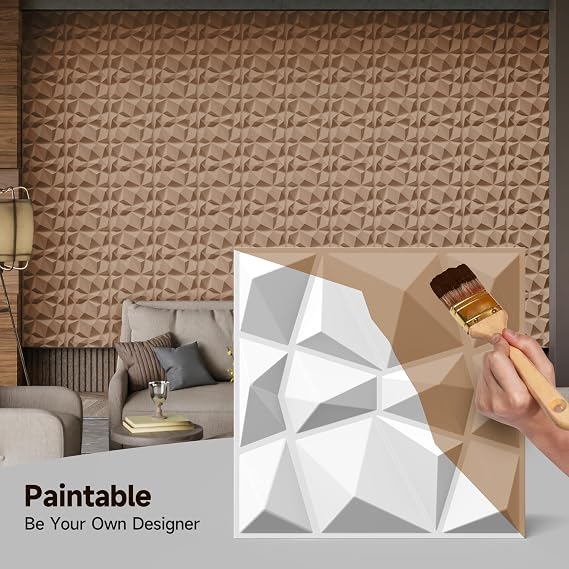 INMOZATA 3D Wall Panels, 33 Pack 12 x 12 Inch Decorative Wall Panels PVC Accent Wall Panels Diamond Textured Wall Panels for Interior Wall Decor, TV, Gaming Living Room, Bedroom Background(White)