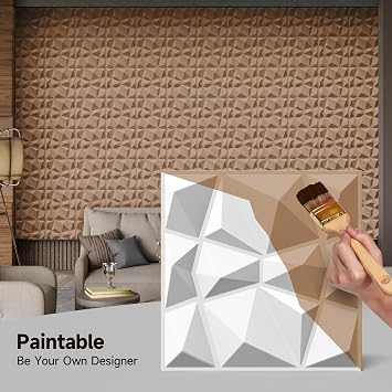 INMOZATA 3D Wall Panels, 33 Pack 12 x 12 Inch Decorative Wall Panels PVC Accent Wall Panels Diamond Textured Wall Panels for Interior Wall Decor, TV, Gaming Living Room, Bedroom Background(White)