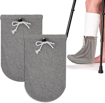 2Pcs Cast Sock Cover for Foot, Leg Cast Cover Below The Knee Cast Sock Sleeve Cast Toe Cover Socks Adjustable Drawstring Cast Protector Cast Sleeve for Men Women Foot Leg Ankle ProofGrey