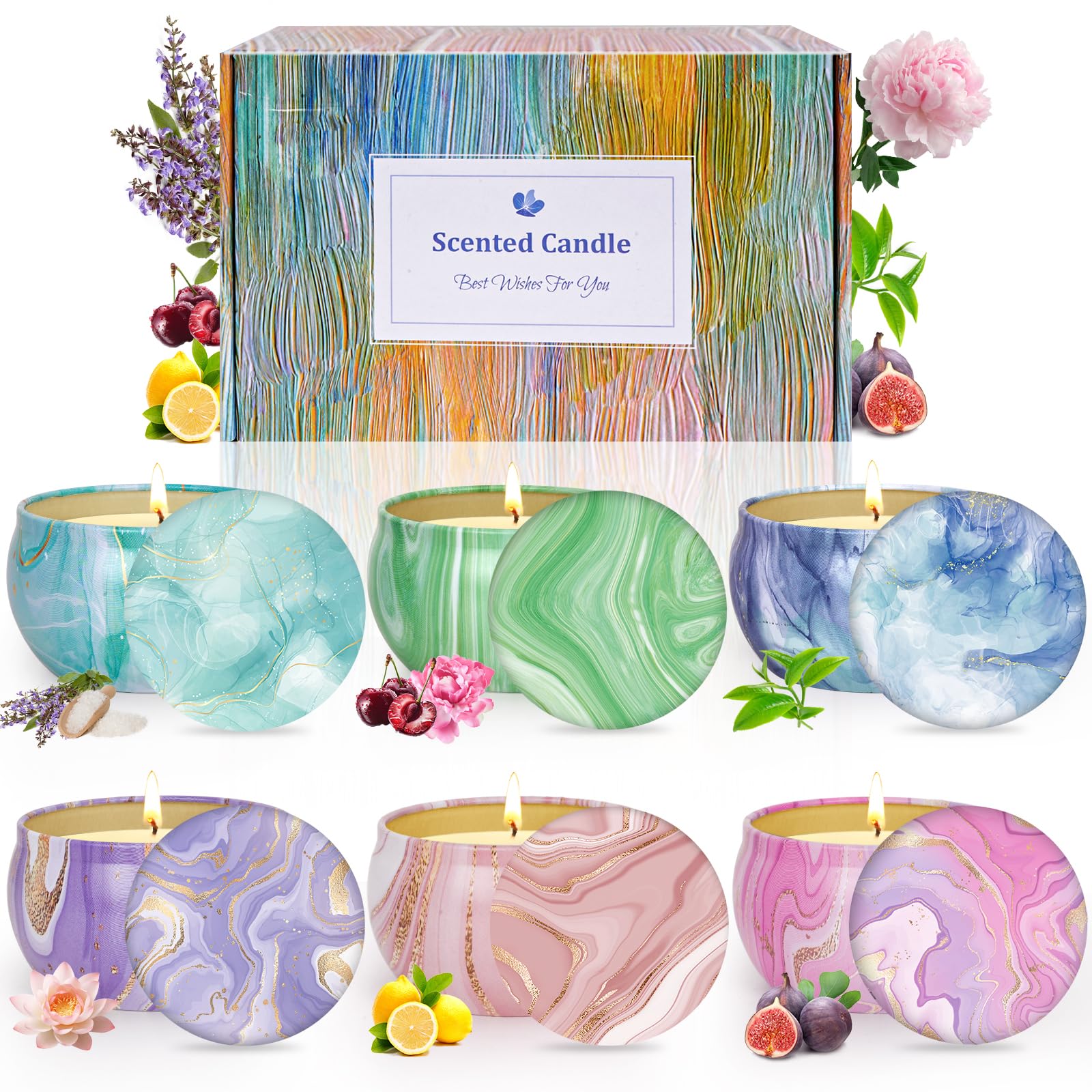 Velas Aromáticas Regalos para Mujeres, 6 Packs Velas Perfumadas,Regalos Navidad, Regalos San Valentín, Regalos Cumpleaños,Velas Perfumadas de Cera de Soja para Reducir la Presión,Mama,Amigas