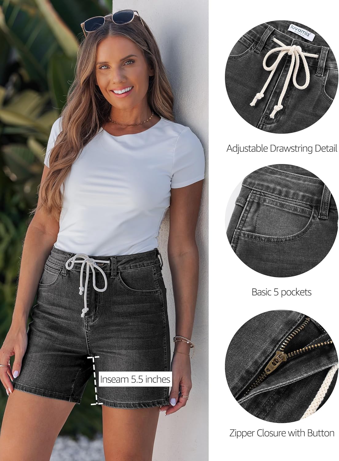luvamia Jean Shorts for Women High Waisted Trendy Drawstring Stretchy Denim Shorts Summer Casual Jorts with Pockets - Image 5