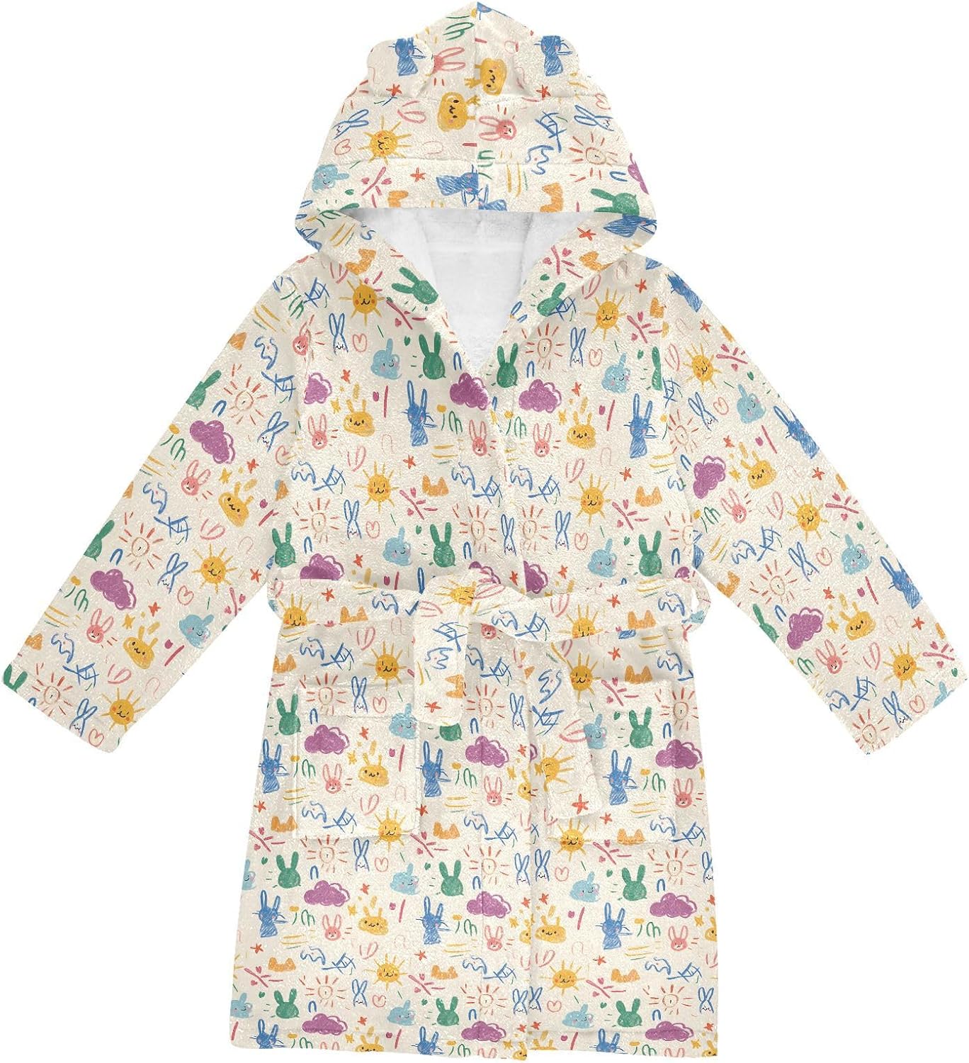senya Cute Childish Graffiti Aa Toddler Hooded Bathrobe Kids Soft Plush Bath Towel Robes for Boys Girls 2-12 Years