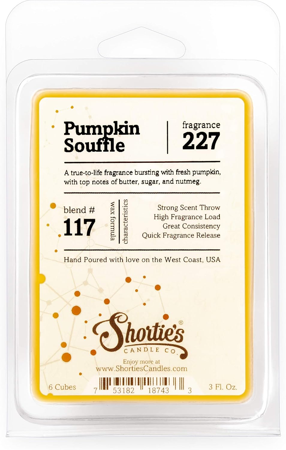Shortie's Candle Company Pumpkin Souffle Wax Melts Formula 1171 Highly Scented 3