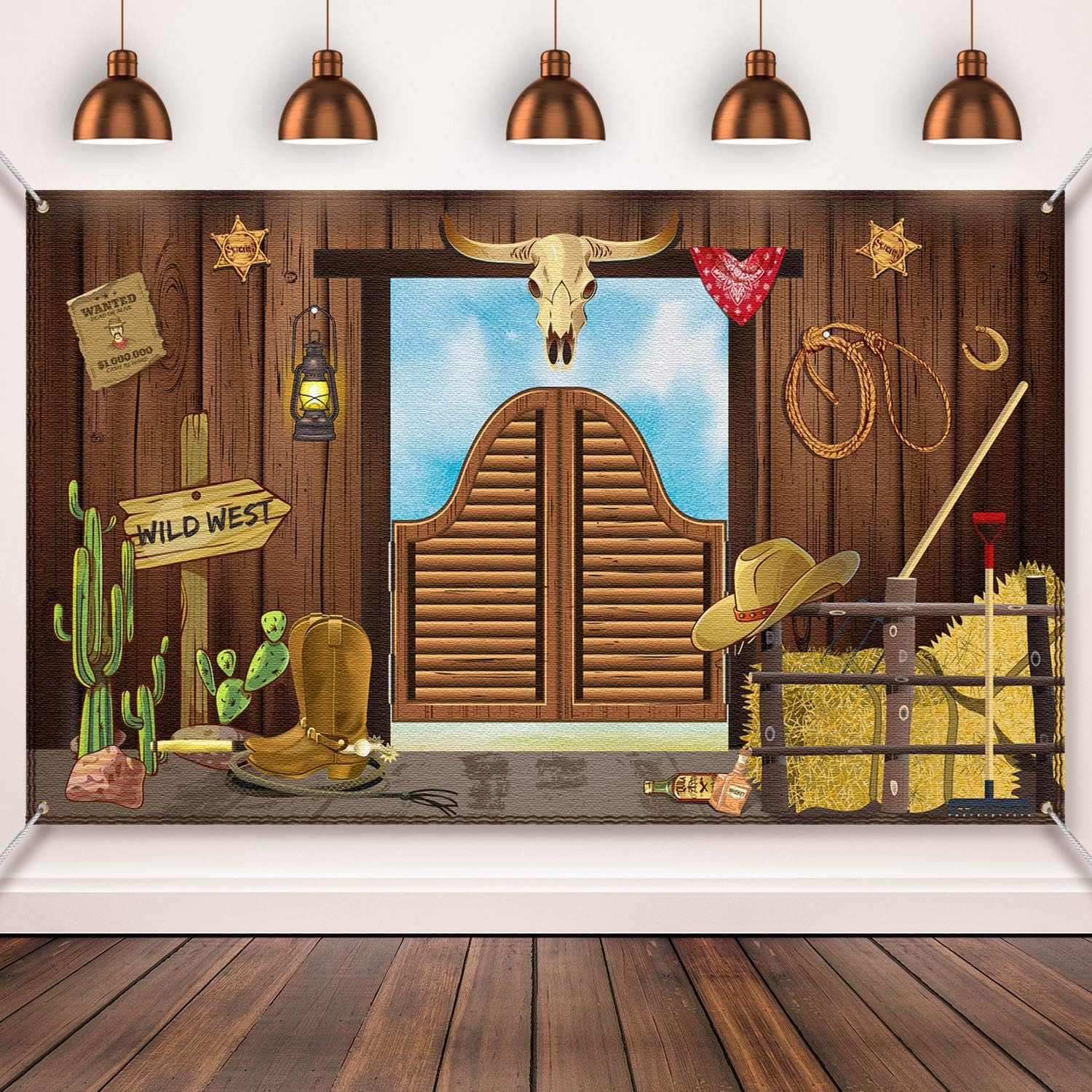 Western Party Decorations, 70.8 x 43.3 Inch Large Cowboy Backdrop Western Theme Banner Rustic Wild West Decor, Cowboy Party Supplies Baby Shower Photo Booth Backdrop Background