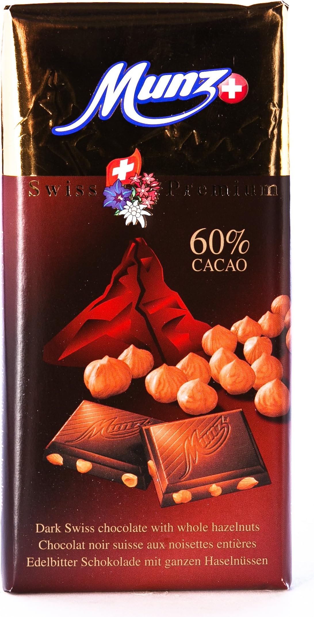 Munz Swiss 60% Dark Chocolate With Whole Hazelnuts