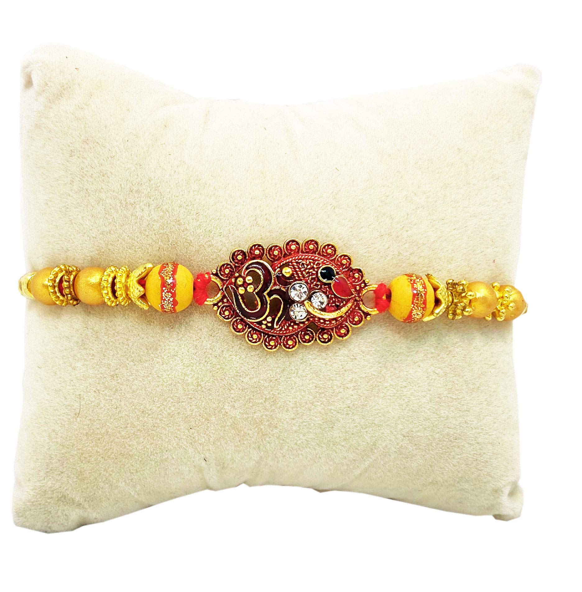 brown leafOmm Design Red Thread Golden Finish Rakhi Bracelet For Rakshabandhan For Men & Women