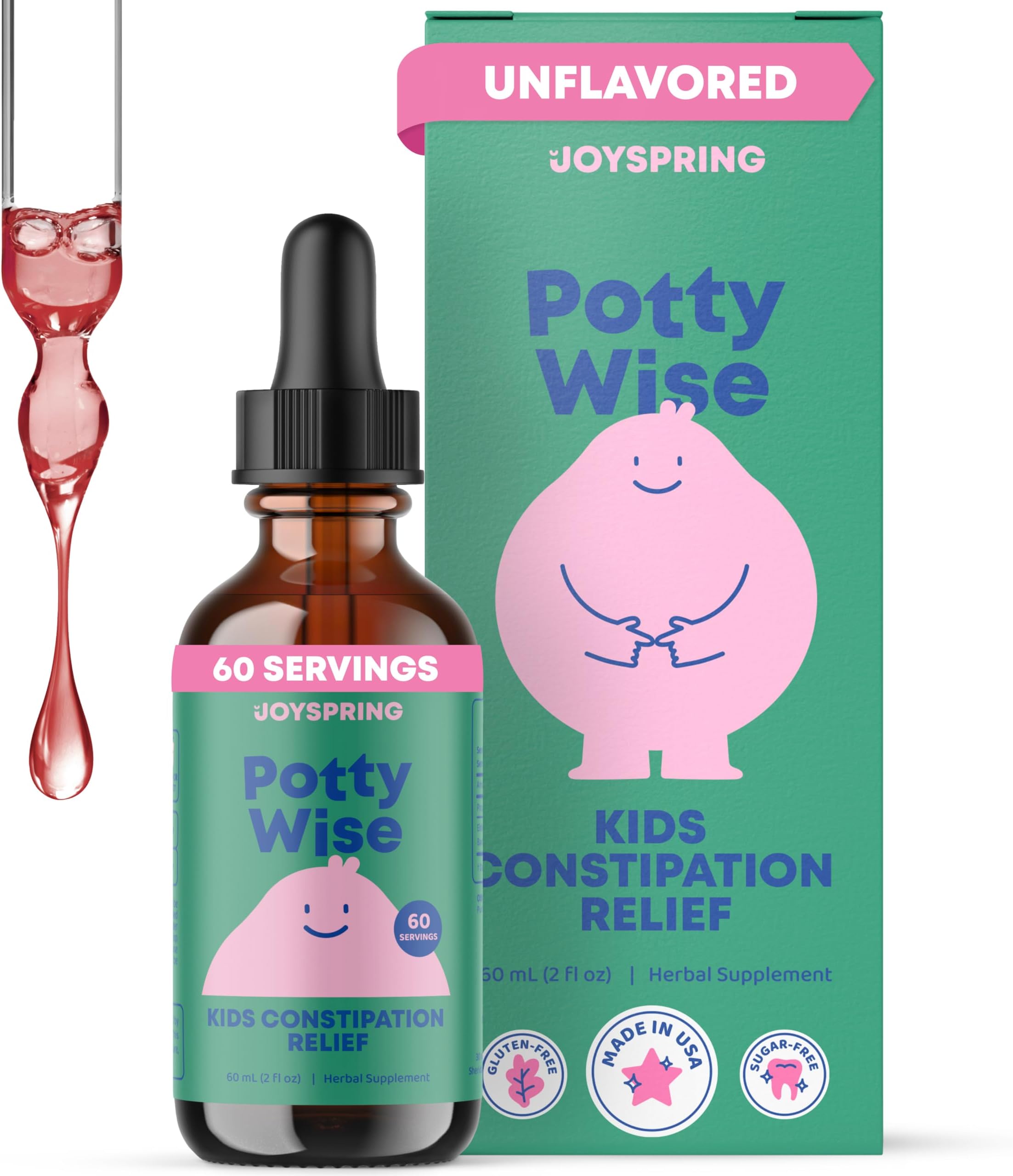 JoySpring Potty Wise – Gentle Digestive Support for Kids – Promotes Healthy Digestion with Senna & Elderberry – Vegan, Gluten-Free, Sugar-Free (2 fl oz) 60 Servings