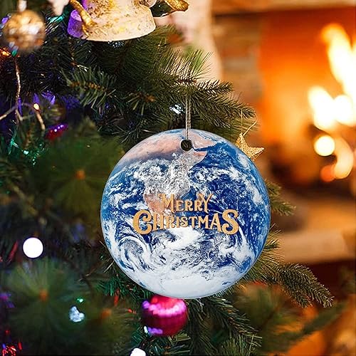 Miniatura 3 de Adorno de Navidad de cerámica impreso de dos caras del universo y los planetas, novedad para familiares, amigos, niños, fanáticos de la astronomía,